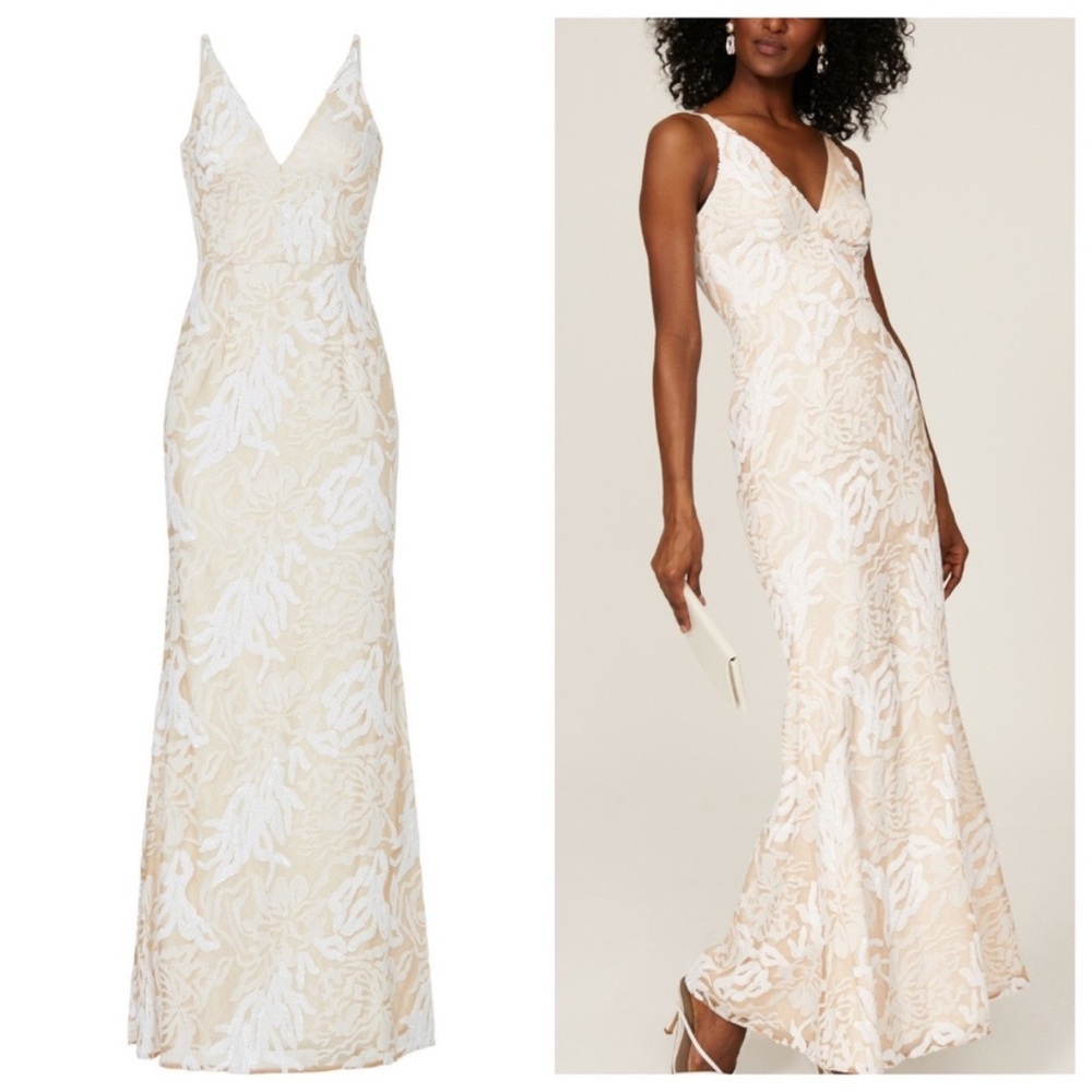 Dress the Population Sharon White and Cream Trumpet dress